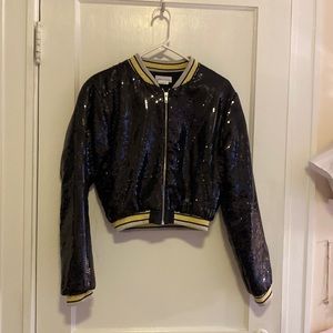 Lovers + Friends Ryder black sequin bomber jacket